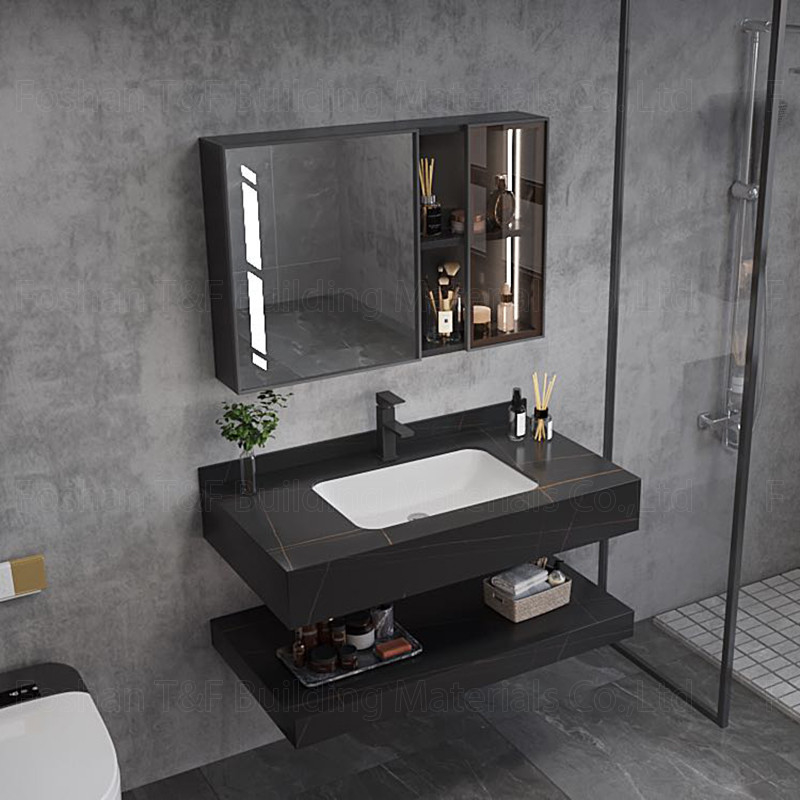 Современная мраморная тщета Bathroom гостиницы спекла каменный шкаф раковины таза умный привела зеркало
