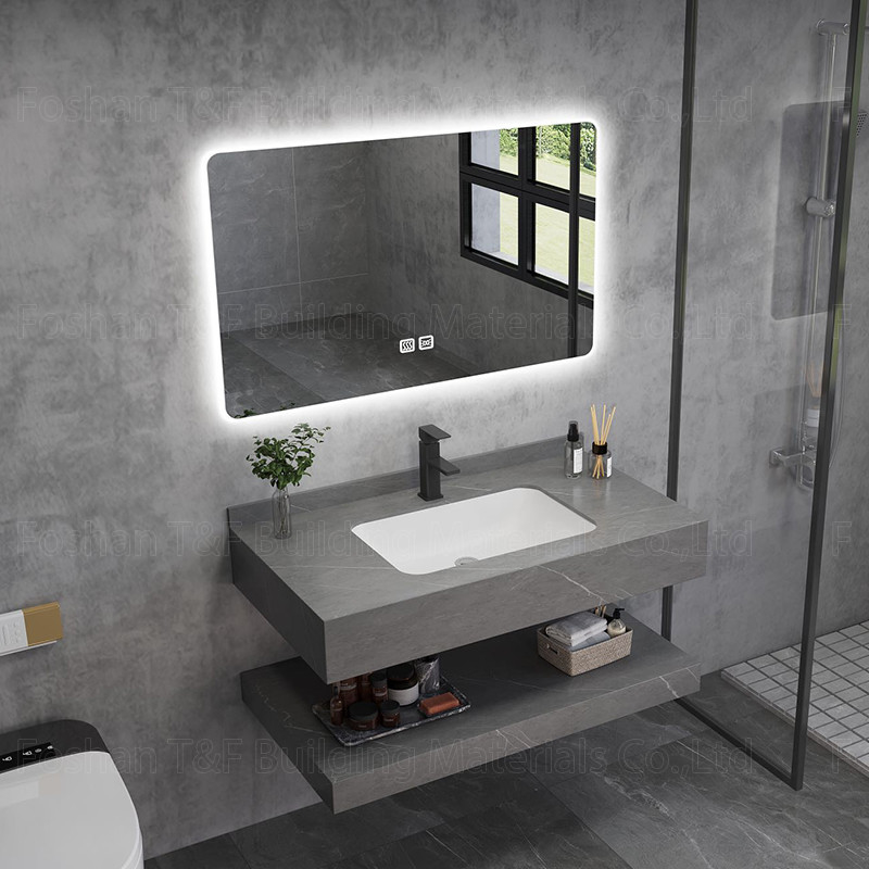 Современная мраморная тщета Bathroom гостиницы спекла каменный шкаф раковины таза умный привела зеркало