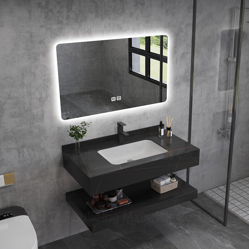 Современная мраморная тщета Bathroom гостиницы спекла каменный шкаф раковины таза умный привела зеркало