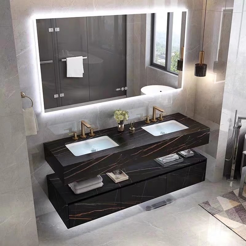 Современная мраморная тщета Bathroom гостиницы спекла каменный шкаф раковины таза умный привела зеркало