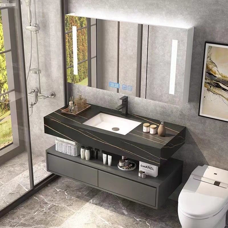 Твердое деревянное минималистское мебели шкафов тщеты Bathroom европейское современное с одиночной раковиной