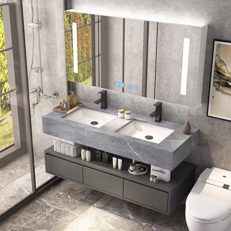 Твердое деревянное минималистское мебели шкафов тщеты Bathroom европейское современное с одиночной раковиной