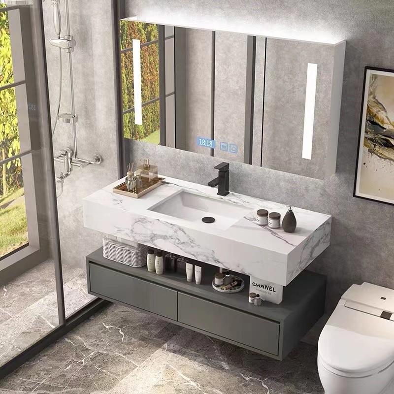 Твердое деревянное минималистское мебели шкафов тщеты Bathroom европейское современное с одиночной раковиной