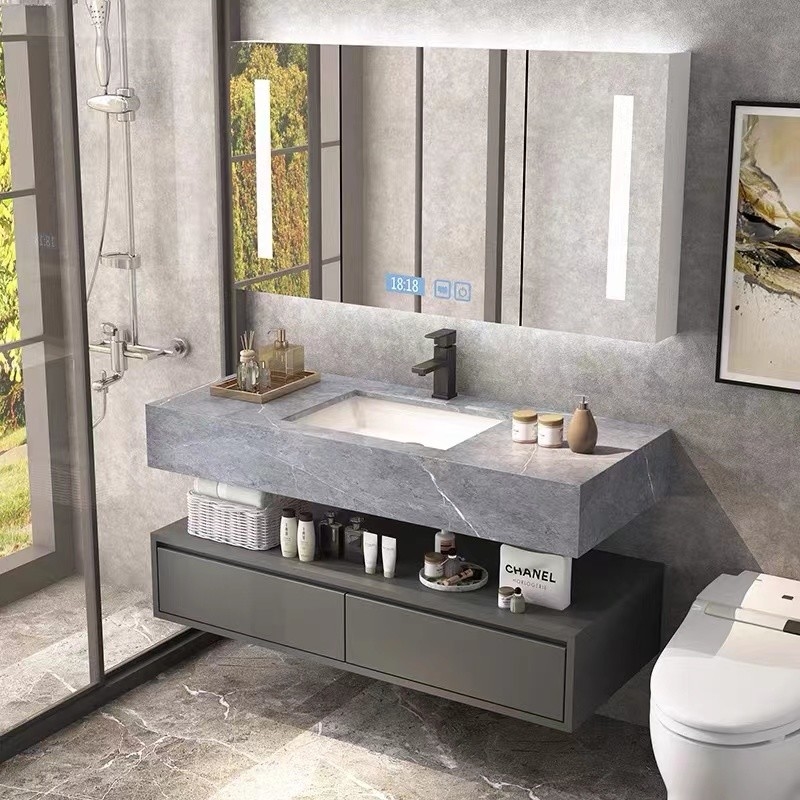 Твердое деревянное минималистское мебели шкафов тщеты Bathroom европейское современное с одиночной раковиной