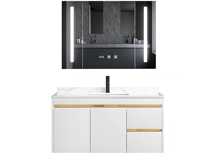 Шкаф Bathroom панели таза мытья новых белых блоков тщеты комнаты ванны дизайна твердый поверхностный деревянный с зеркалом