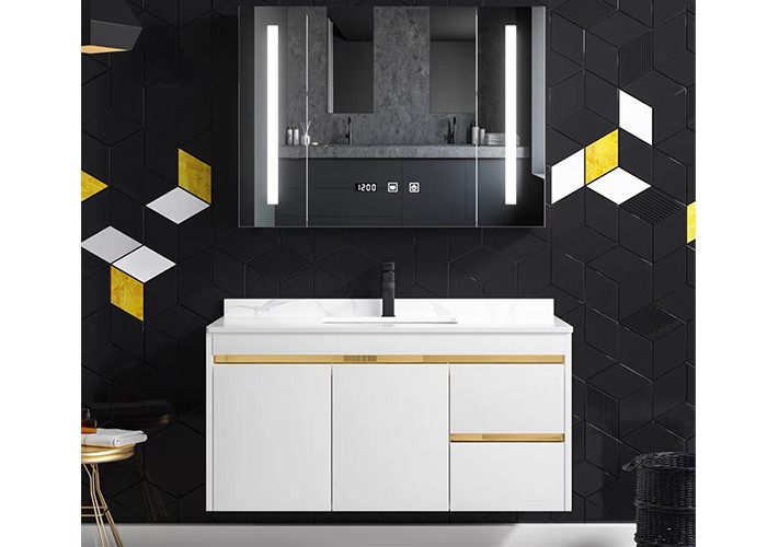 Шкаф Bathroom панели таза мытья новых белых блоков тщеты комнаты ванны дизайна твердый поверхностный деревянный с зеркалом