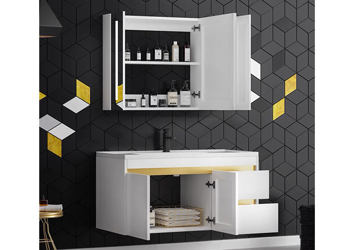 Шкаф Bathroom панели таза мытья новых белых блоков тщеты комнаты ванны дизайна твердый поверхностный деревянный с зеркалом