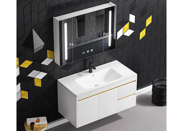 Шкаф Bathroom панели таза мытья новых белых блоков тщеты комнаты ванны дизайна твердый поверхностный деревянный с зеркалом