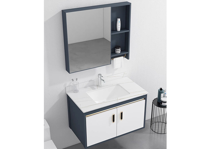 Стена Bathroom установила тщету таза PVC белой высокой лоснистой картины керамическую с зеркалом