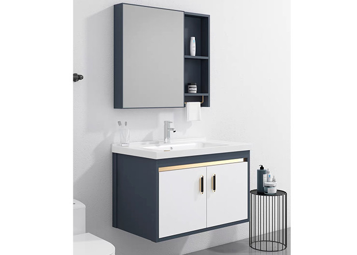 Стена Bathroom установила тщету таза PVC белой высокой лоснистой картины керамическую с зеркалом