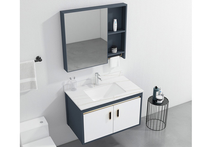 Стена Bathroom установила тщету таза PVC белой высокой лоснистой картины керамическую с зеркалом