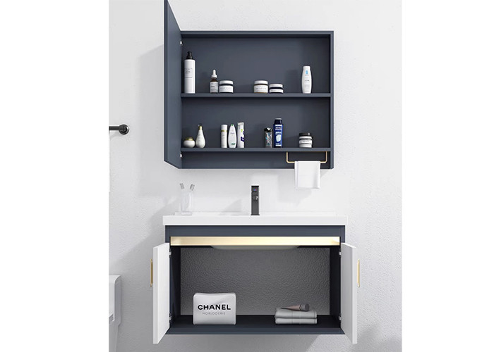 Стена Bathroom установила тщету таза PVC белой высокой лоснистой картины керамическую с зеркалом