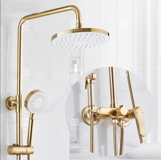 Nordic Light Luxury Shower Set Home Кран Бронзовый Щелкненный Золотой Горячий и Холодный Нагнетатель