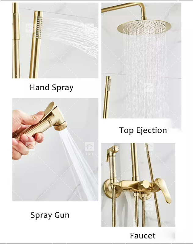 Nordic Light Luxury Shower Set Home Кран Бронзовый Щелкненный Золотой Горячий и Холодный Нагнетатель